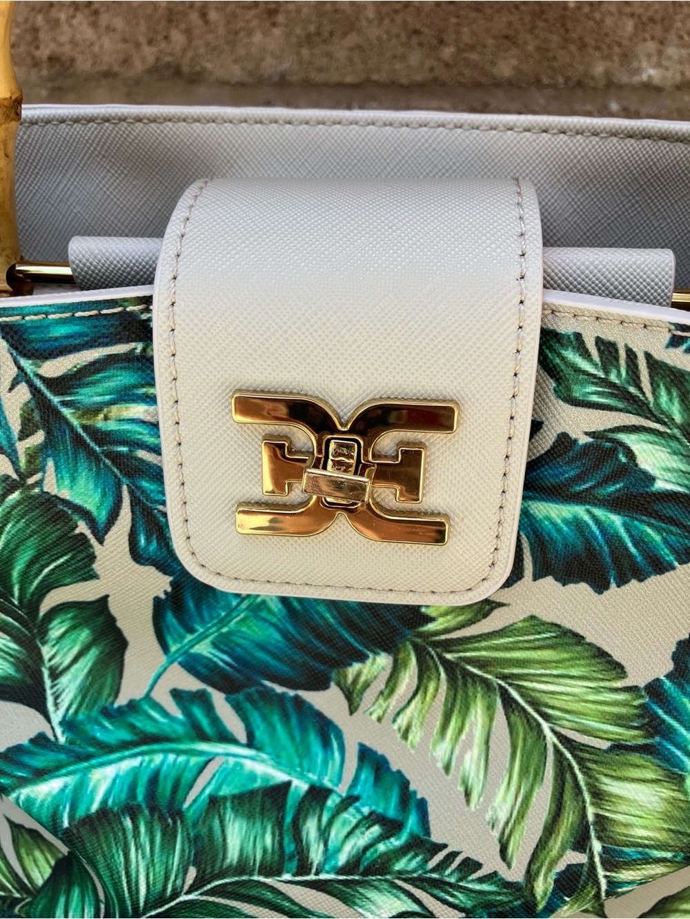 Sam Edelman Tropical Leaf Print Lois Crossbody with Bamboo Handle - Picture 3 of 16